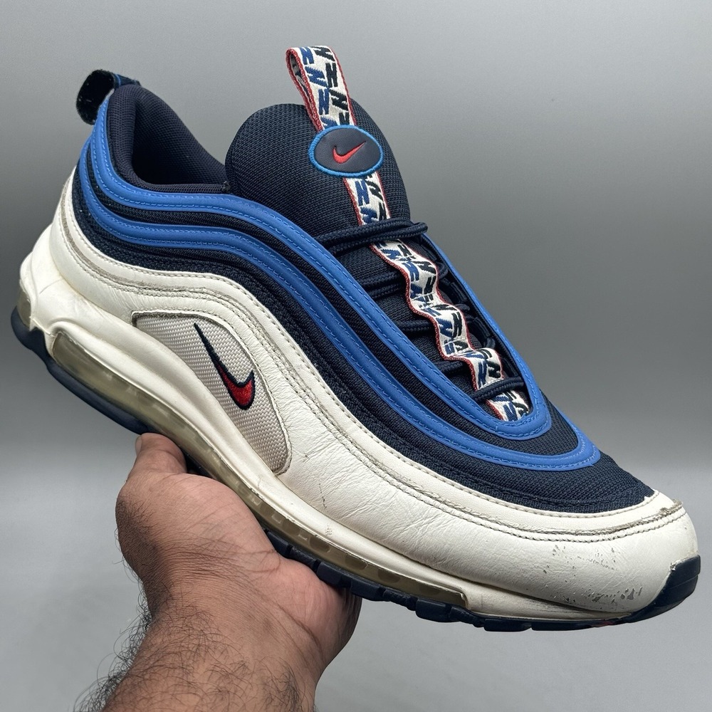 Nike Air Max 97 Men Size 12 Pull Tab Obsidian White Athletic Sneakers AQ4126-400